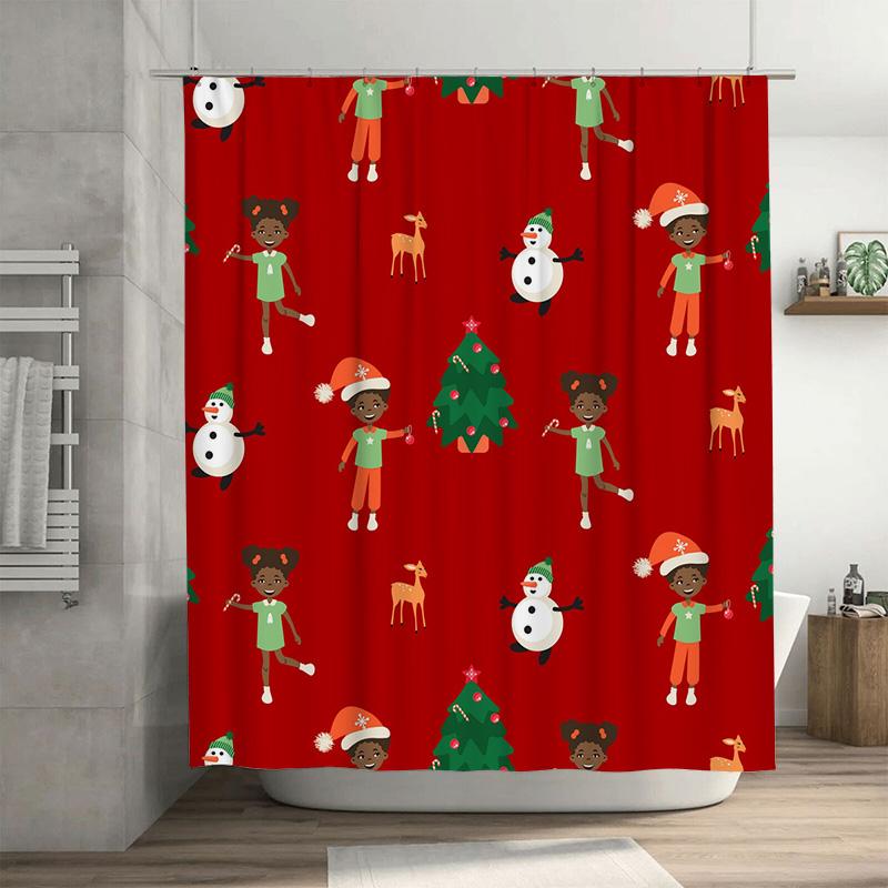 

Tu Christmas Shower Curtain Festive Holiday Decor Bathroom Set Waterproof Xmas Pattern Backdrop Festive Home Decor Gift Idea W60H190(CM)-1 Pcs