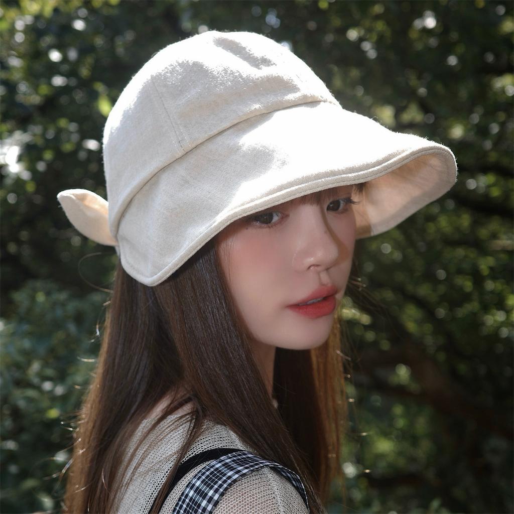 Breathable Cotton And Linen Sunscreen Fisherman'S Hat Children'S Summer Versatile Sun Hat Bow Shows Washbasin Hat Tide