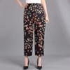 WTEMPO Ice Silk Wide Leg Pants Mother's Loose Cropped Pants Elastic High Waist Thin Printed for Women In Spring Summer