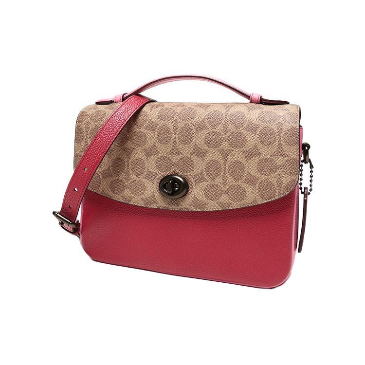 Coach Cassie Monogram Color Block Flap Canvas And Leather Messenger Bag Women bags Brown Yellow Red 74091-V5P22