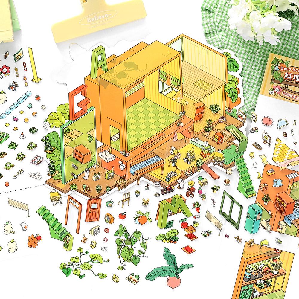 Kawaii 3D Cartoon Style Wardrobe House Miniature Scene Stickers DIY Handmade Stacking Creative Fun Scrapbook Stickers