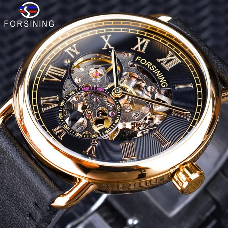 Forsining Watch Men'S Fashion Casual Men'S Alloy Hollow Waterproof Manual Mechanical Watch