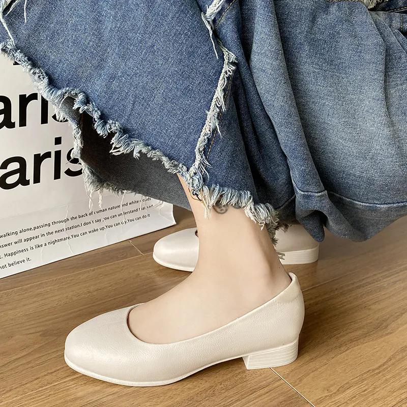 

WTEMPO женские водонепроницаемые нескользящие туфли на низком толстом каблуке большого размера, однотонные повседневные универсальные туфли 40 бежевый