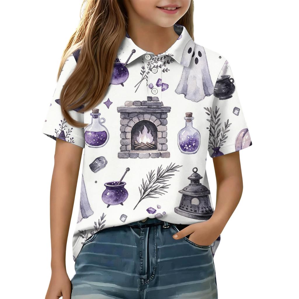 Kids' Halloween Print Shirt Short Sleeve Casual Top for Boys and Girls