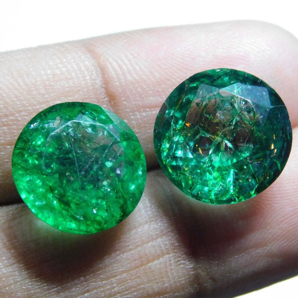 Natural Green Emerald Loose Gemstone Colombian Round 17.23 ct Pair for Jewelry Making and Crafts