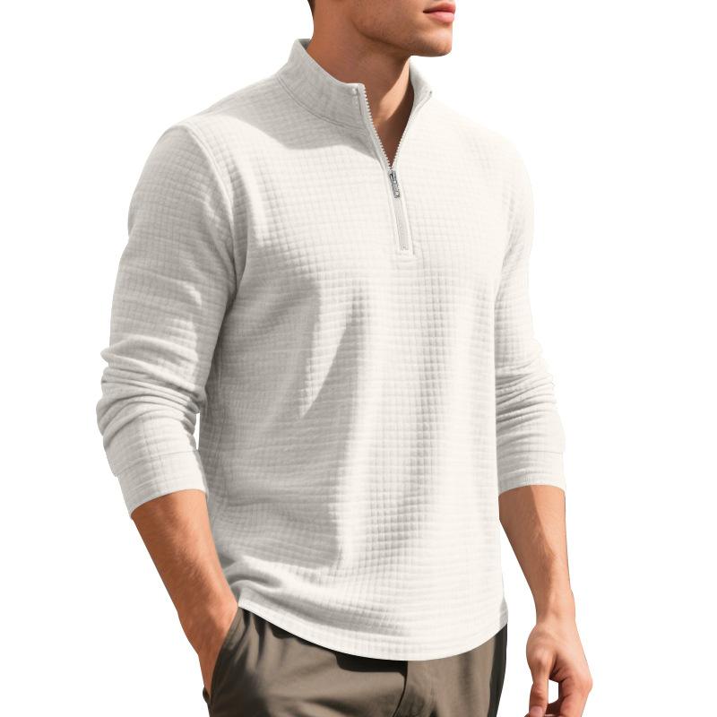 Herbst/Winter Minimalistisches Lässiges Herren Sweatshirt mit lockerer Passform, Jacquard-Stehkragen und halbem Reißverschluss