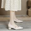 Medium Heel Single Shoes 2025 New Pearl One-word with Thick Heel High Heels Red Wedding Shoes Square Head Mary Jane Women's Shoes
