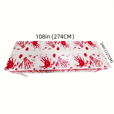 Halloween Table Cover, Spooky Red 1pc Halloween Plastic Table Cover (54in*108in/137cm*274cm) | Bloody Hands Design