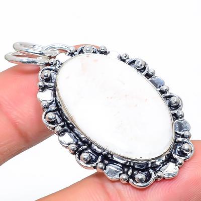 Natural Scolecite Gemstone Handmade 925 Sterling Silver Pendant 2.09" J8a70