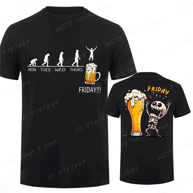 Funny Skeleton Enjoying Friday Beer Day Print TShirt Finally Friday for Drink Lover Tees Gifts Short Sleeve Tops Mens Clothing