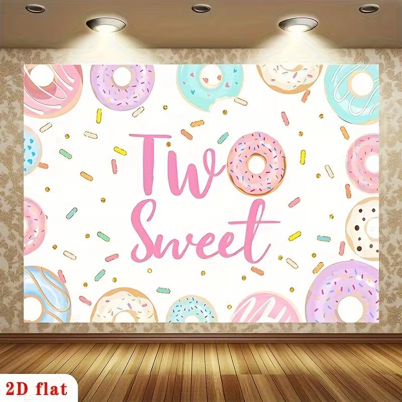 

2D Sweet Donut Two Sweet Backdrop Girl s 2nd Birthday Photoshoot 47.2x31.5inch/120*80cm