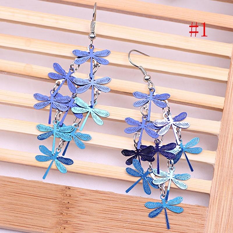 1 Pair Fashion Women Lady Elegant Rhinestone Dragonfly Dangle Ear Stud Earrings