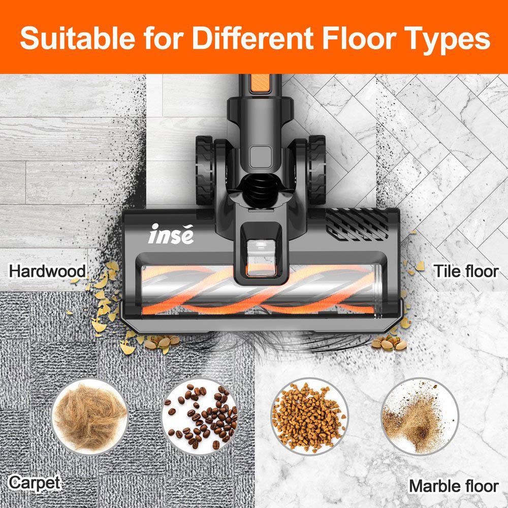 INSE S680 Cordless Stick Vacuum, 28kPa 250W Suction, Max 50min Runtime