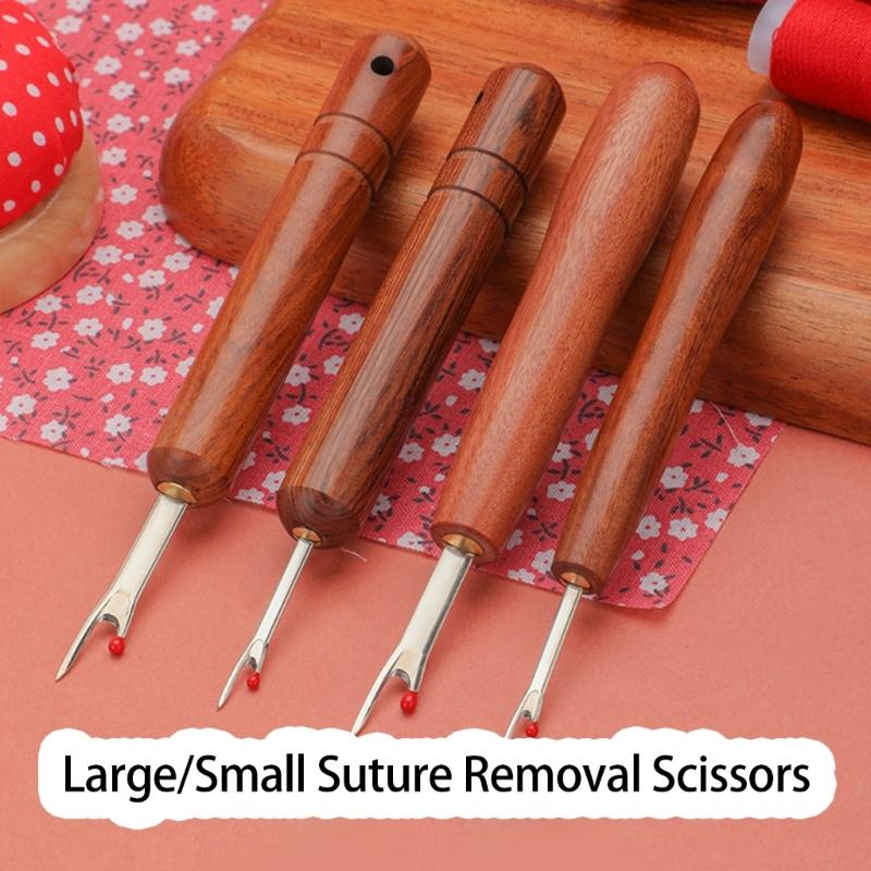 Pack of 4 Crosses Stitching Seam Ripper Featuring Wood Handle for Thread Removal and Comfortable Ergonomic Grip