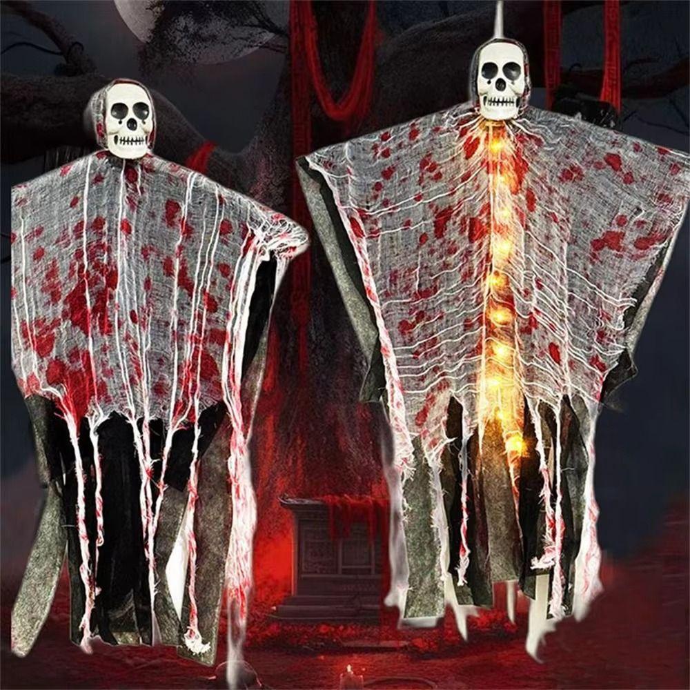 Horror Props Halloween Ghost Ornaments with Light Glowing Skull Ghost  Halloween Party
