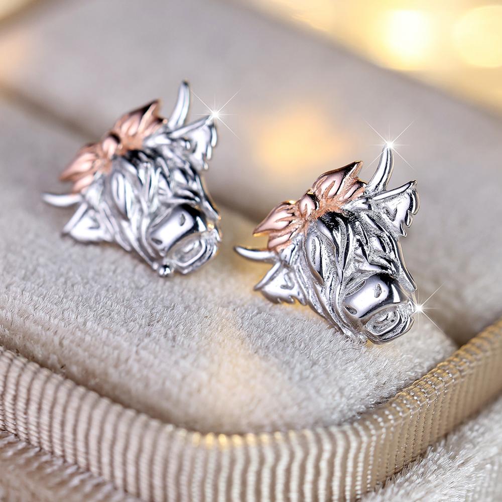 Vintage 925 Sterling Silver Bull Head Stud Earrings for Men Women Gothic Punk Jewelry Accessories Gift