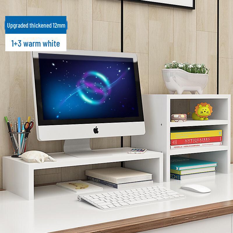 Desktop Monitor Stand with Drawer and Storage Shelf