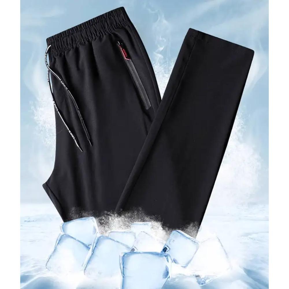 Men's Ice Silk Pants Summer Men's Casual Sports Pants Gray Zipper Pockets Slim Straight Breathable Lightweight Cool Feeling