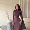 2024 Summer Patchwork Tulle Long Satin Slimming Dress with Large Sleeves