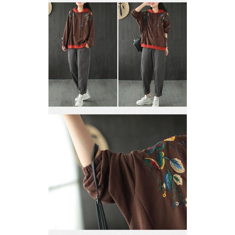 Women S Plus Size Loose Pullover Hooded Sweatshirt With Embroidery