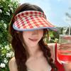 Plaid Print Summer Empty Top Cap Breathable Sun Protection Hats Sweet Large Brim Sun Hat  Travel