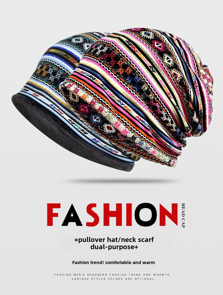 Women's Floral Print Cotton Pullover Hat and Scarf Set for Sun Protection