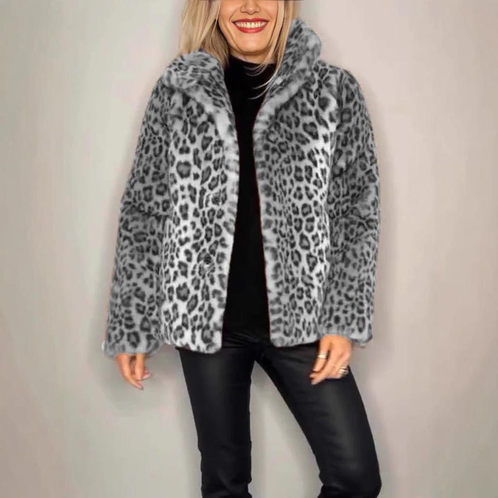 2024 Winter Women's Fashion Leopard Print Faux Fur Coat