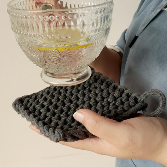 Handgeflochtener Baumwollseil Untersetzer Tischset Minimalistisches Quadratisches Tischset Hitzebeständig Rutschfest Wiederverwendbar Rustikales Küchen-Esszimmer-Dekor für Zuhause Restaurant