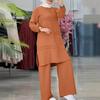 Muslim Women's Two-piece Sportswear Parallel Bars Temperament Elegant Solid Color Long-sleeved Shirt Wide-leg Pants Set