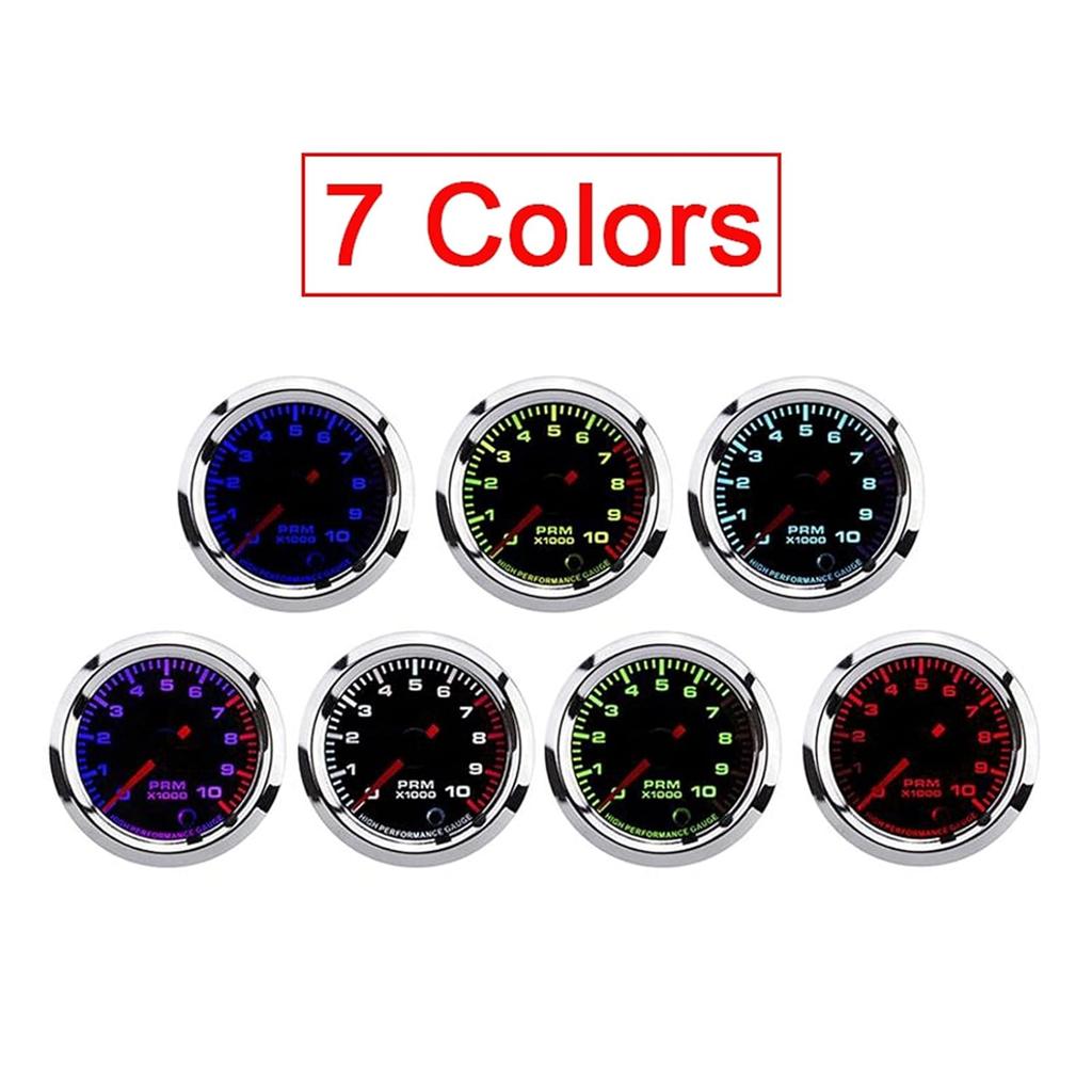 Tacho Gauge, Achometer Gauge, for Car 7 Colors Tachometer 0 To10000Rpm Gauge 52Mmn Universal Tachometer Revolution Meter with Stepping Motor Improved
