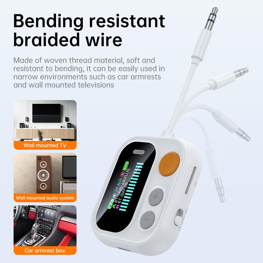 2 In 1 Bluetooth 5.4 Audio Transmitter Receiver Color Screen 3.5MM TF/AUX Stereo Music Wireless Audio Adapter for Car/Home/Airplane Support TF Card