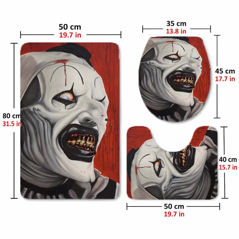 Art the Clown (5) Flannel Toilet 3 Piece Set Soft Bathroom Toilet Seat Cover Non-Slip Bath Rug Home Bathroom Decor