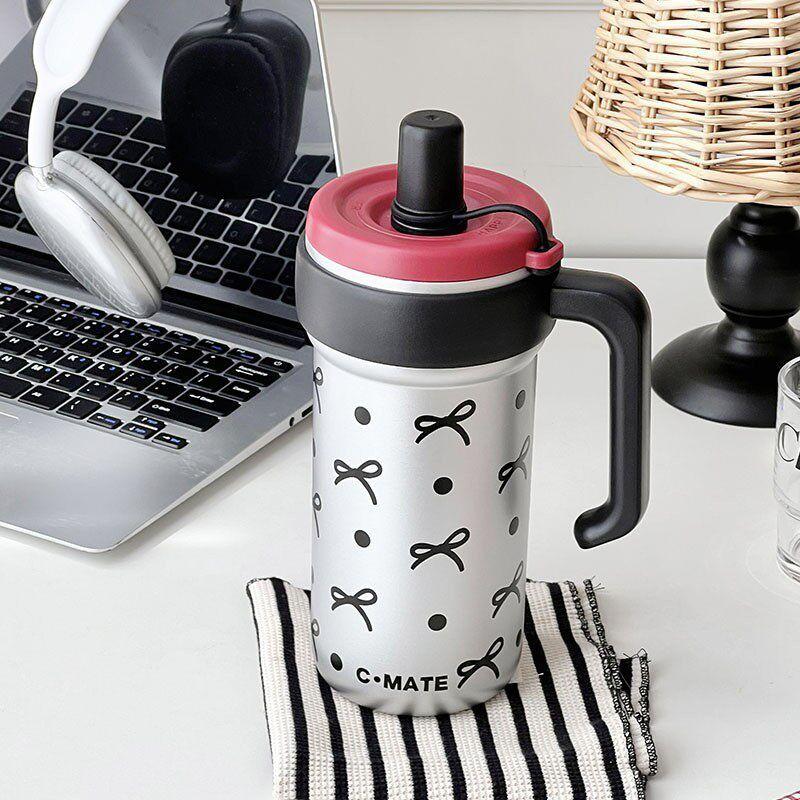 Large-Capacity Thermos Cup for Girls, New Office Water Cup, Giant Student Cup with Handle and Straw, High Aesthetic Value