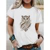 Eule Goldene Akzente Grafik Halloween T-Shirt, 100% Baumwolle Rundhals Kurzarm, Unisex Freizeitkleidung, Reguläre Passform Bequemes Stretchgewebe,