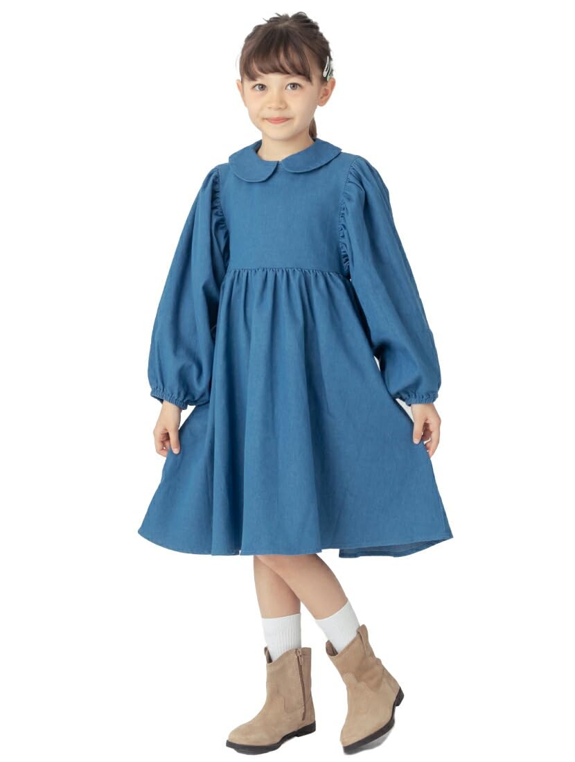 

Ever Closet Clothing Long Sleeve Denim Size Blue Children s Girls Dress, 120, синий