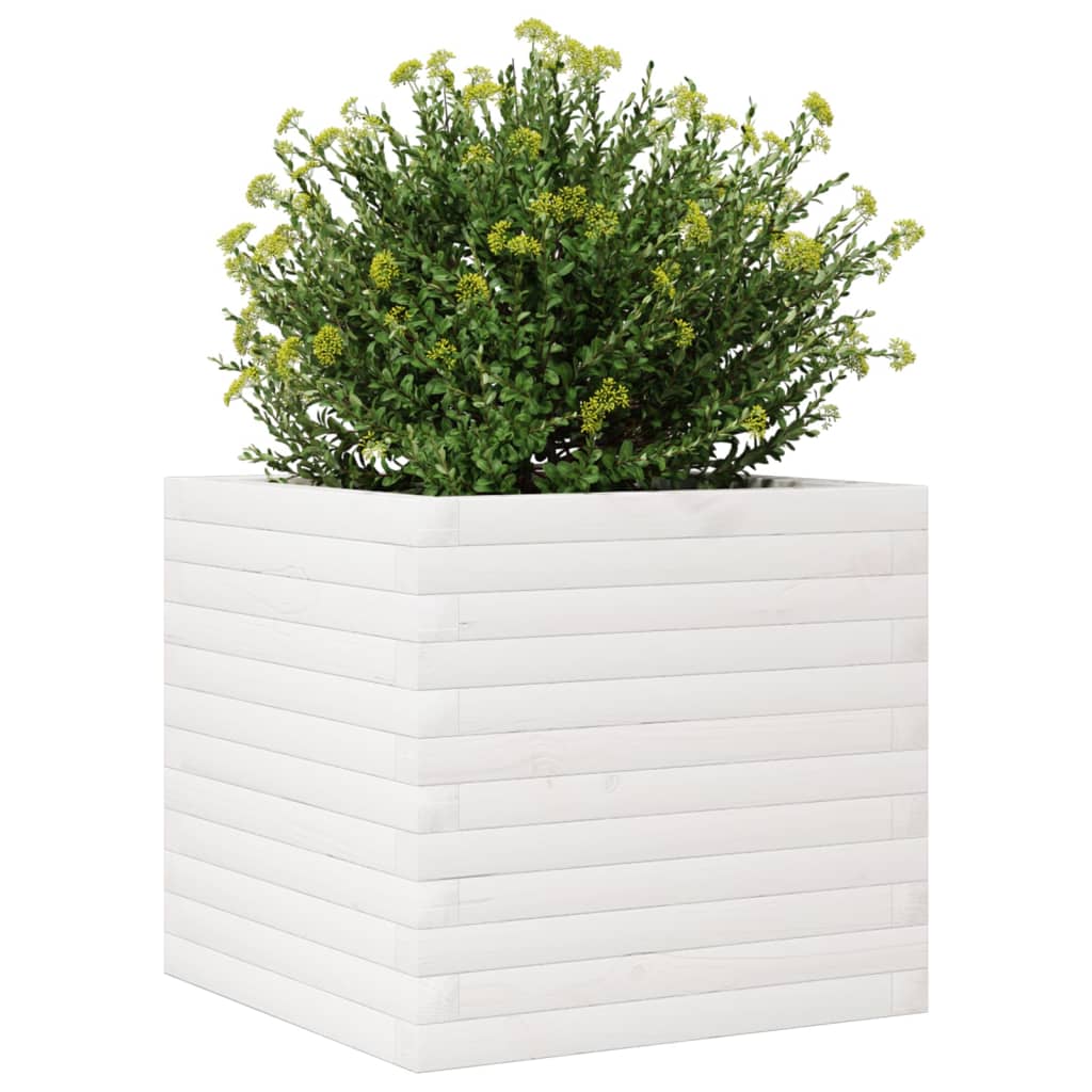 Vidaxl Garden Pot, White, 50X50X45.5 Cm, Solid Pine Wood