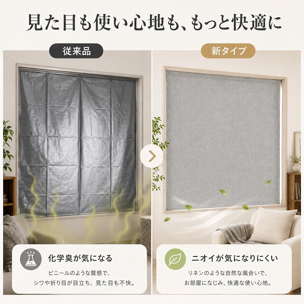 Blackout window film, 100% light blocking, linen-like texture, heat-insulating, UV-cut, Velcro