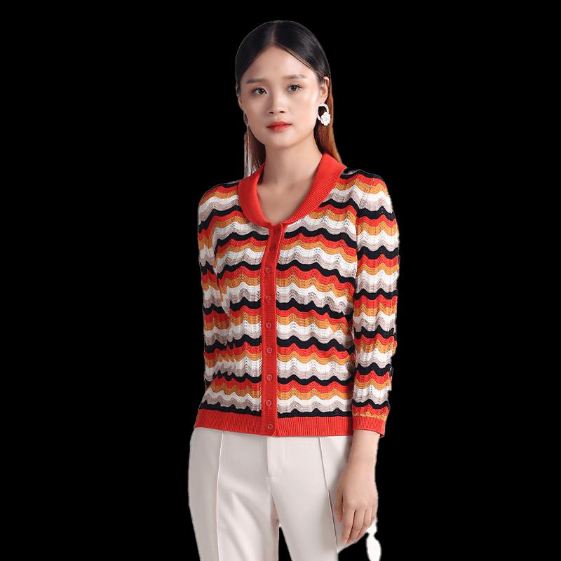 

Женский полосатый вязаный кардиган с V-образным вырезом Anlom 3XL