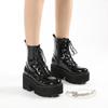 Autumn and Winter Martin Boots Pearl Chain Thick Bottom Side Zipper Women's Boots Front Lace Up Knight Boots Women's