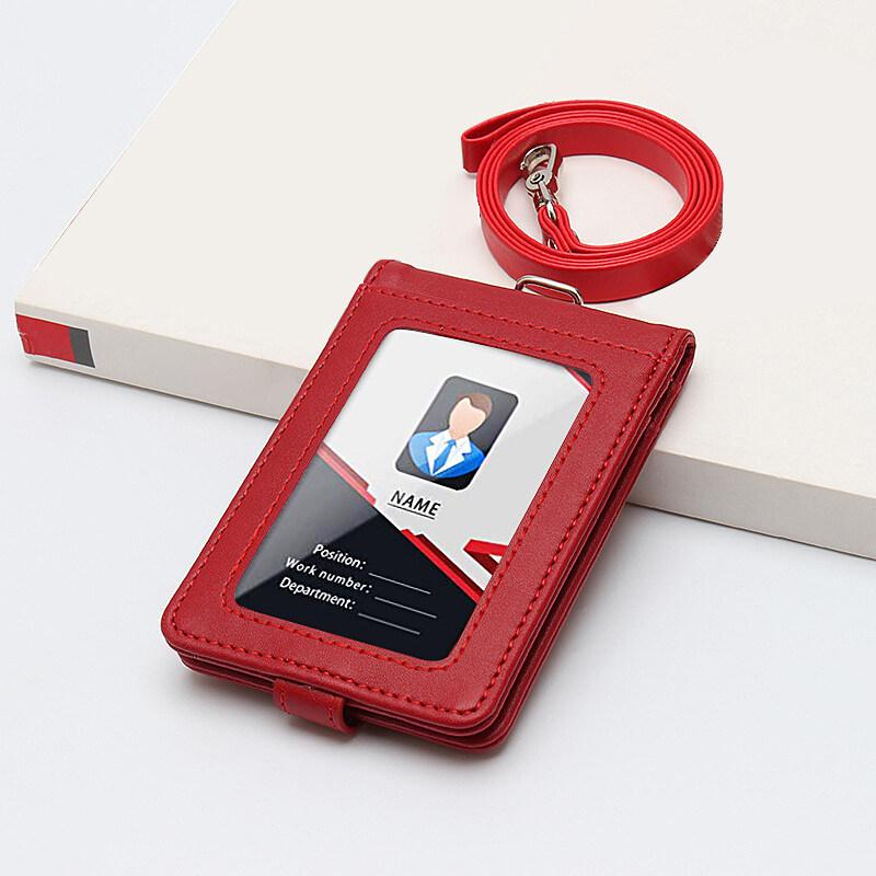 High Quality Badge Holder ID Card Pouch Staff Work Chest Cards Name Tag Cases with PU Lanyard Business Formal Office Supplies
