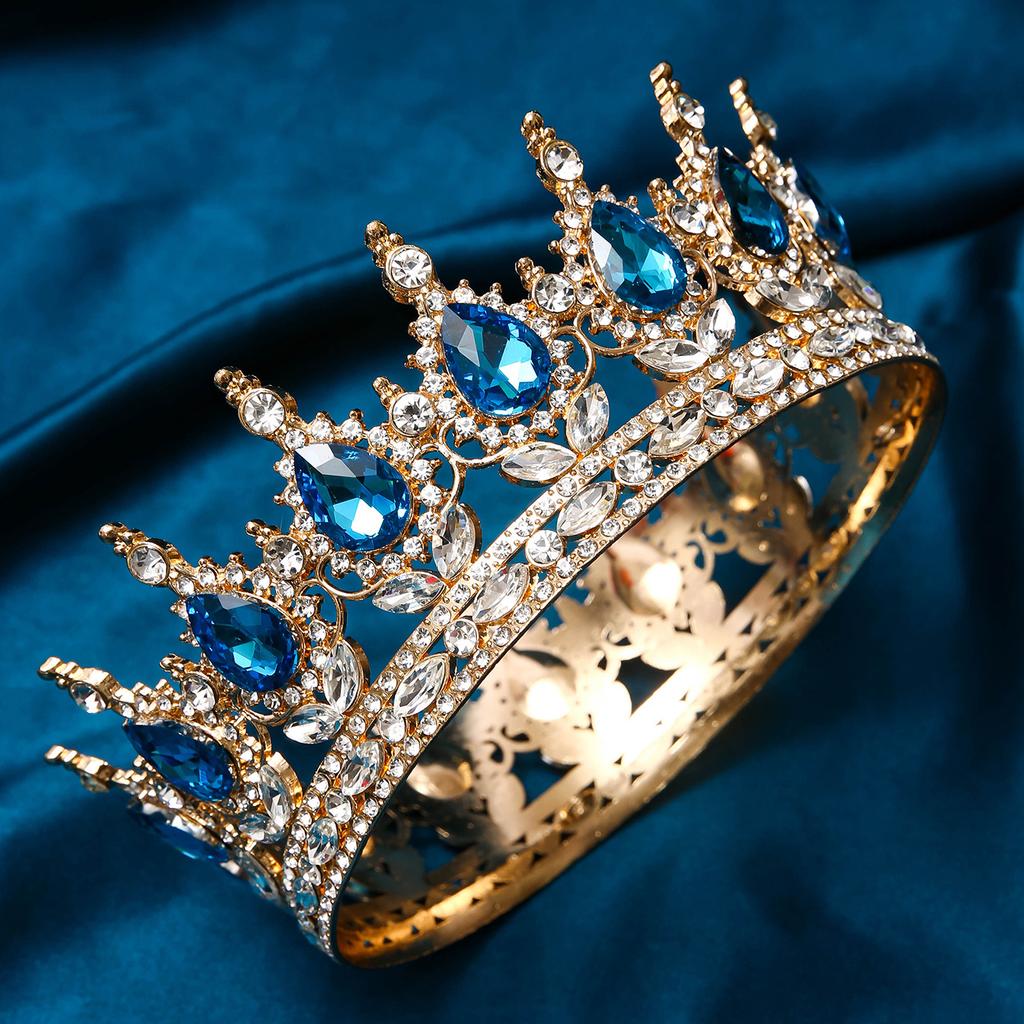 Baroque Luxury Round Wedding Crown Bridal Pageant Rhinestone Crystal Tiaras Crown Molding Headpieces For Queens and King