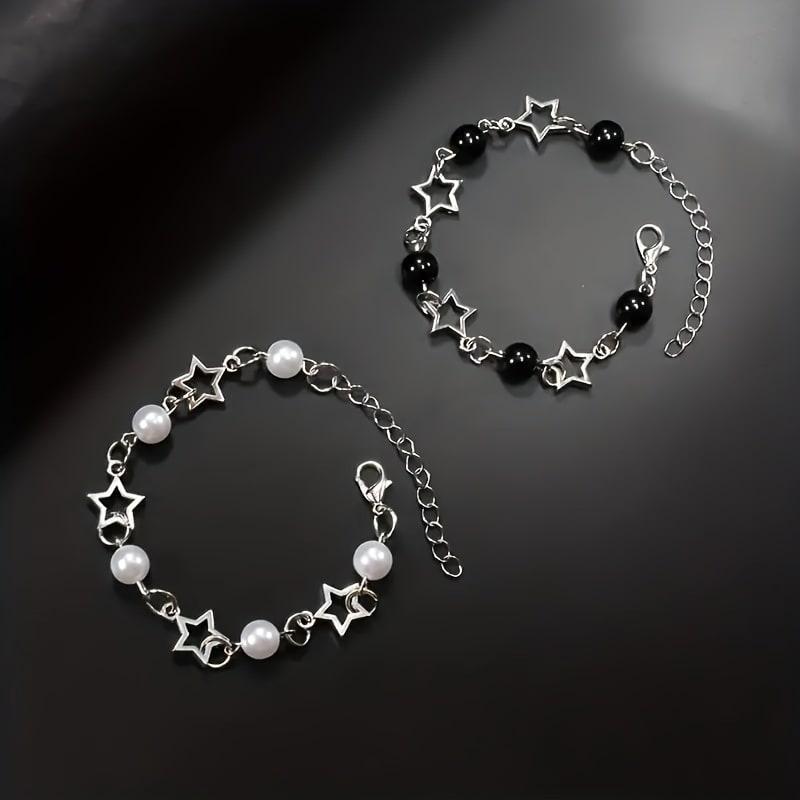 2 Pcs Bohemian Style Faux Pearl and Star Chain Bracelets