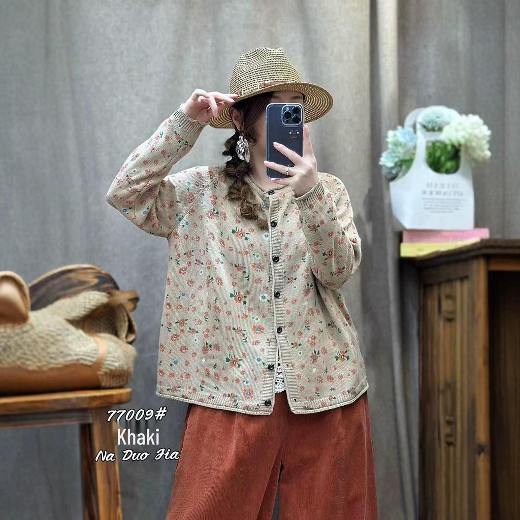 Autumn New Arrival: Women's Retro Floral Loose Knit Cardigan - Artistic Casual Long Sleeve Round Neck Top