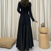 Elegancka, wysokiej klasy, wszechstronna, długa sukienka z długim rękawem i długą spódnicą dla kobiet, Jesień i Zima 2025