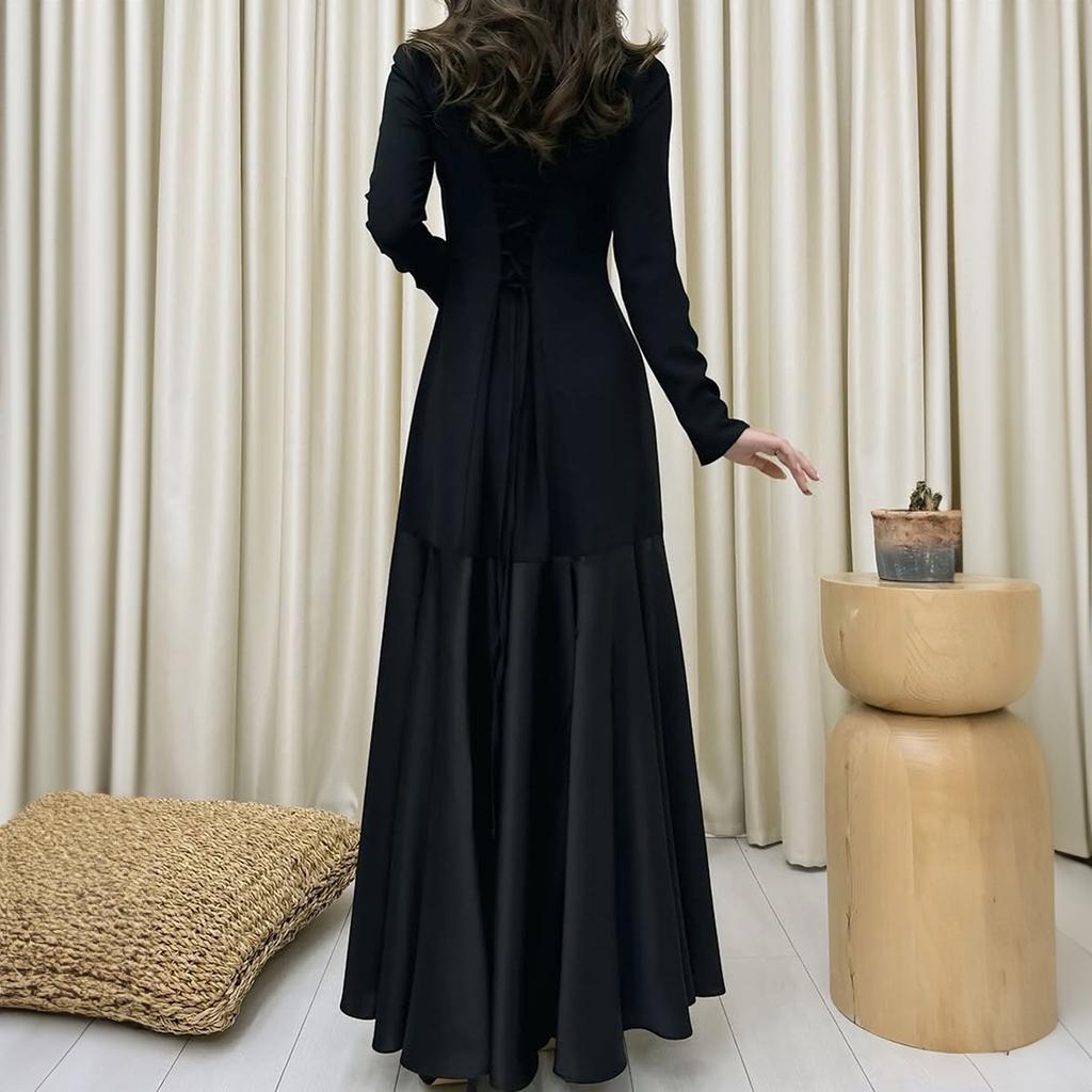 Elegancka, wysokiej klasy, wszechstronna, długa sukienka z długim rękawem i długą spódnicą dla kobiet, Jesień i Zima 2025