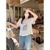 Maxi Plus Size Women's Wooden Ear Print Short-Sleeved T-shirt Summer Plus Size Ladies Thin Slim Fit Slimming Shoulder Tops