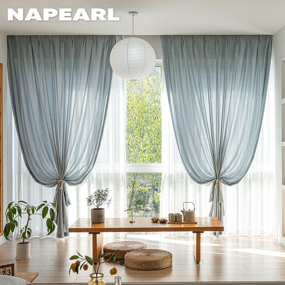 1PC NAPEARL Cream Style Semi Blackout Curtains Japanese Imitation Linen Thick Curtains for Bedroom Living Room Balcony Window for Home Decor