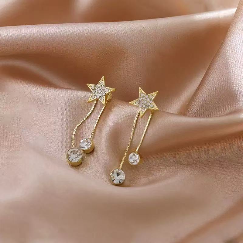 Korean Design Five - Pointed Star Tassel Earrings , Chic Fashion Drop Earrings for Women , Gold Alloy