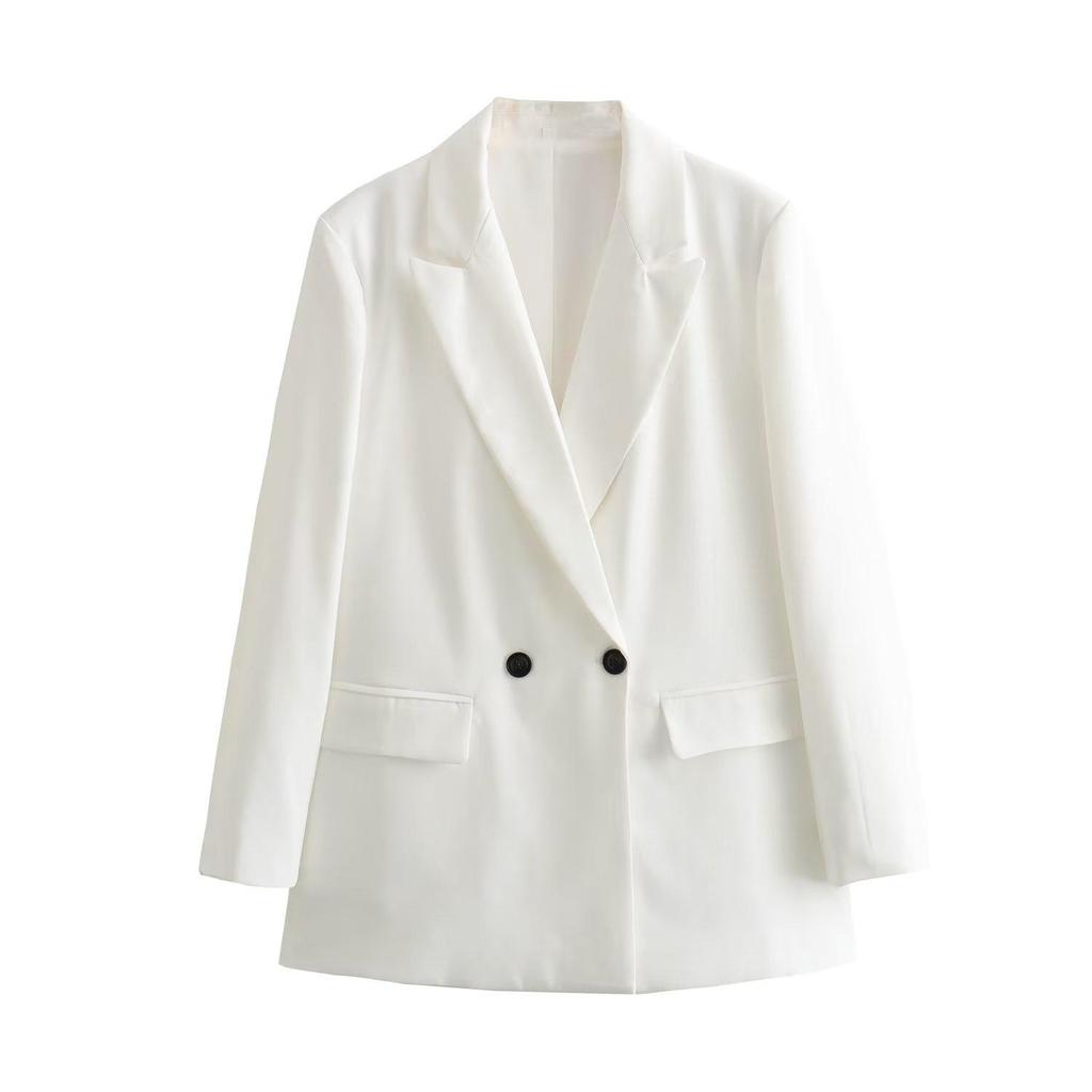 Herbst 2023 Europäischer und amerikanischer Damen-Zweireiher-Blazer mit lockerer Passform und einfarbiger