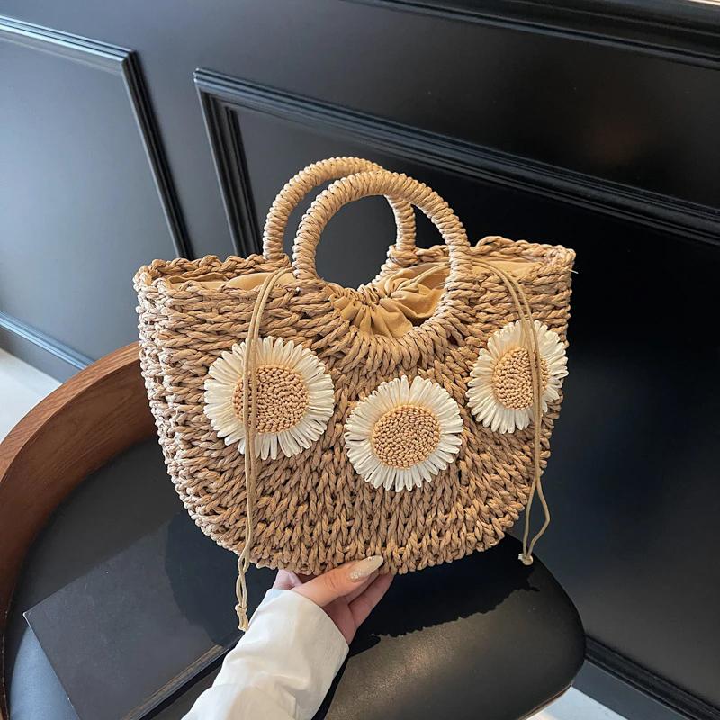 

Yogodlns Summer Handmade Bags for Women Beach Weaving Ladies Straw Bag Wrapped Beach Bag Moon Shaped Top Handle Handbags Totes 32x10x23cm хаки